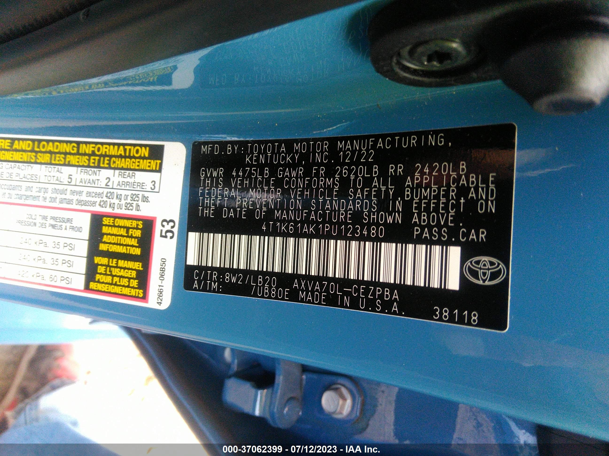 Photo 8 VIN: 4T1K61AK1PU123480 - TOYOTA CAMRY 