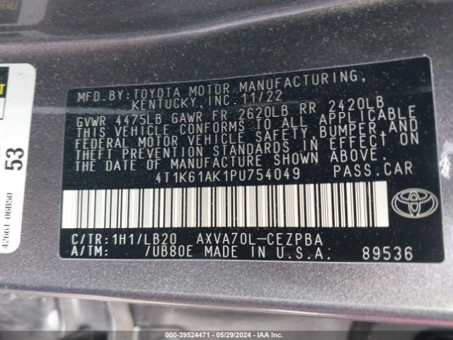 Photo 8 VIN: 4T1K61AK1PU754049 - TOYOTA CAMRY 