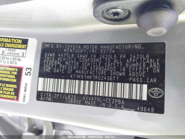 Photo 8 VIN: 4T1K61AK1RU243671 - TOYOTA CAMRY 