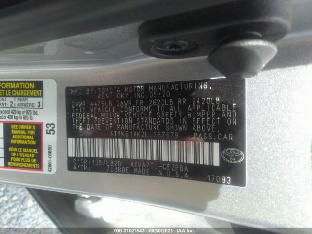 Photo 8 VIN: 4T1K61AK2LU367679 - TOYOTA CAMRY 