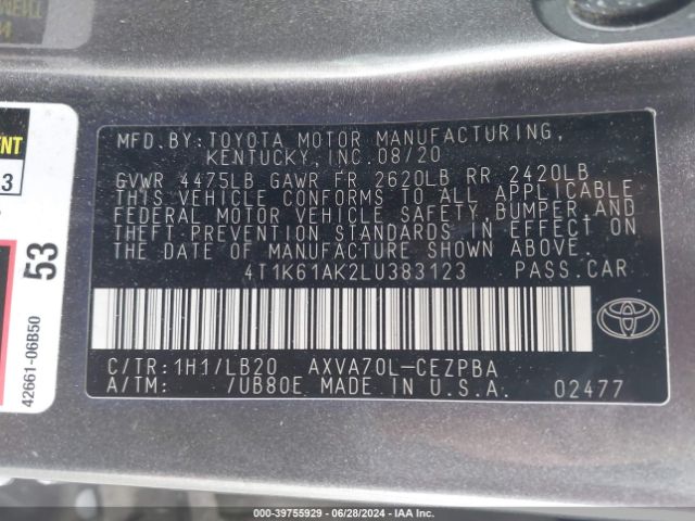 Photo 8 VIN: 4T1K61AK2LU383123 - TOYOTA CAMRY 