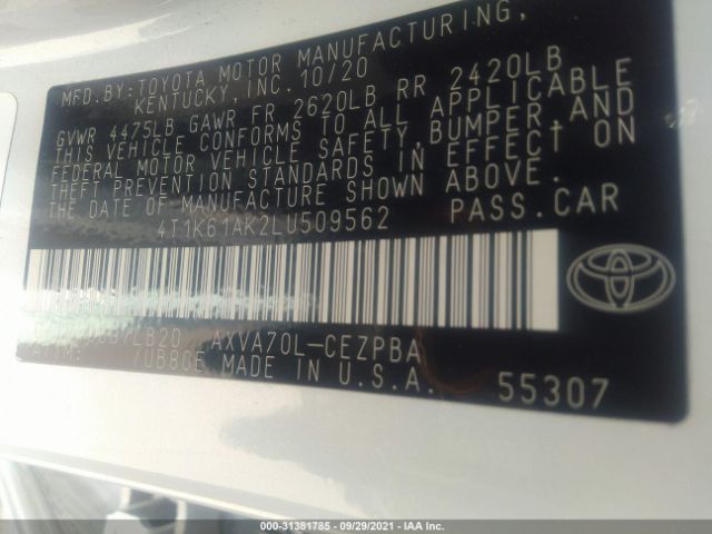 Photo 8 VIN: 4T1K61AK2LU509562 - TOYOTA CAMRY 