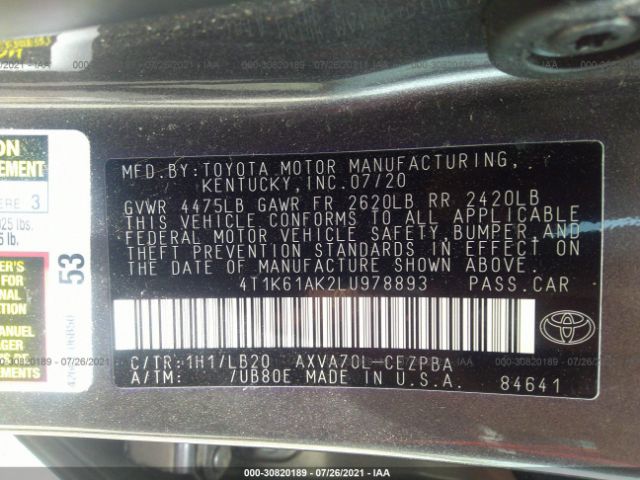 Photo 8 VIN: 4T1K61AK2LU978893 - TOYOTA CAMRY 