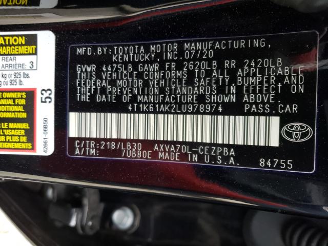 Photo 9 VIN: 4T1K61AK2LU978974 - TOYOTA CAMRY XSE 