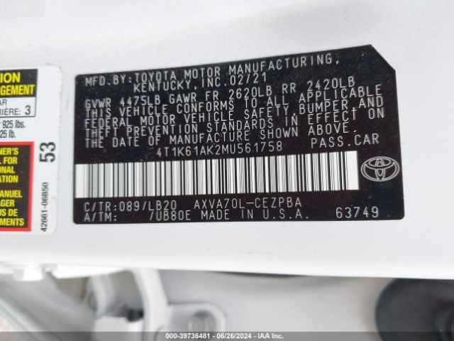 Photo 8 VIN: 4T1K61AK2MU561758 - TOYOTA CAMRY 