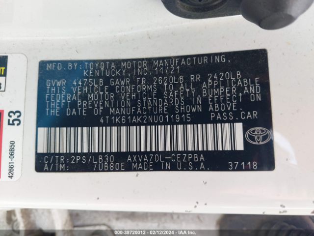 Photo 8 VIN: 4T1K61AK2NU011915 - TOYOTA CAMRY 