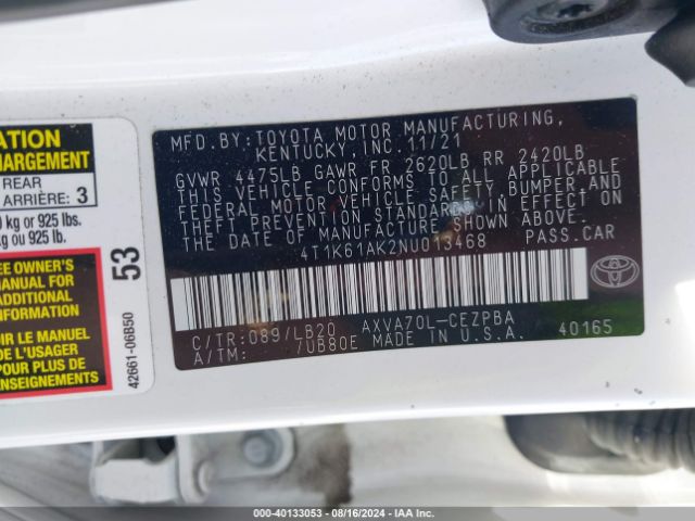 Photo 8 VIN: 4T1K61AK2NU013468 - TOYOTA CAMRY 