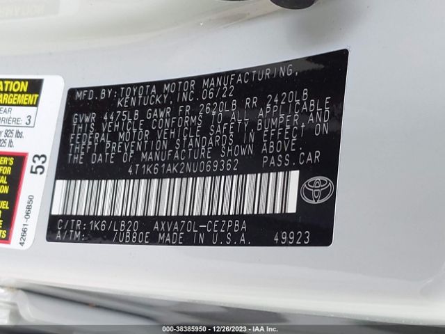 Photo 8 VIN: 4T1K61AK2NU069362 - TOYOTA CAMRY 