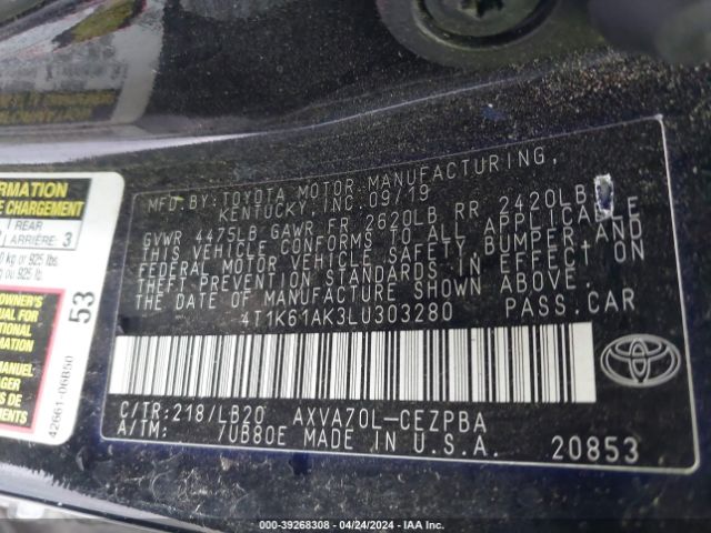 Photo 8 VIN: 4T1K61AK3LU303280 - TOYOTA CAMRY 