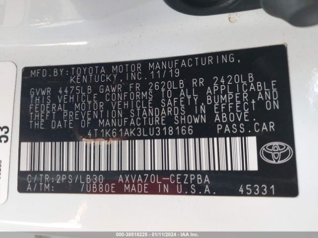 Photo 8 VIN: 4T1K61AK3LU318166 - TOYOTA CAMRY 