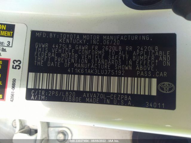 Photo 8 VIN: 4T1K61AK3LU375192 - TOYOTA CAMRY 