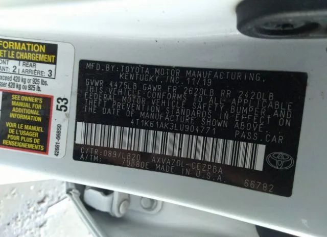 Photo 8 VIN: 4T1K61AK3LU904771 - TOYOTA CAMRY 