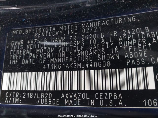 Photo 8 VIN: 4T1K61AK3MU440608 - TOYOTA CAMRY 