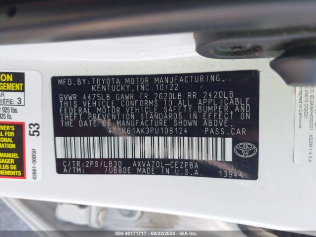 Photo 8 VIN: 4T1K61AK3PU108124 - TOYOTA CAMRY 