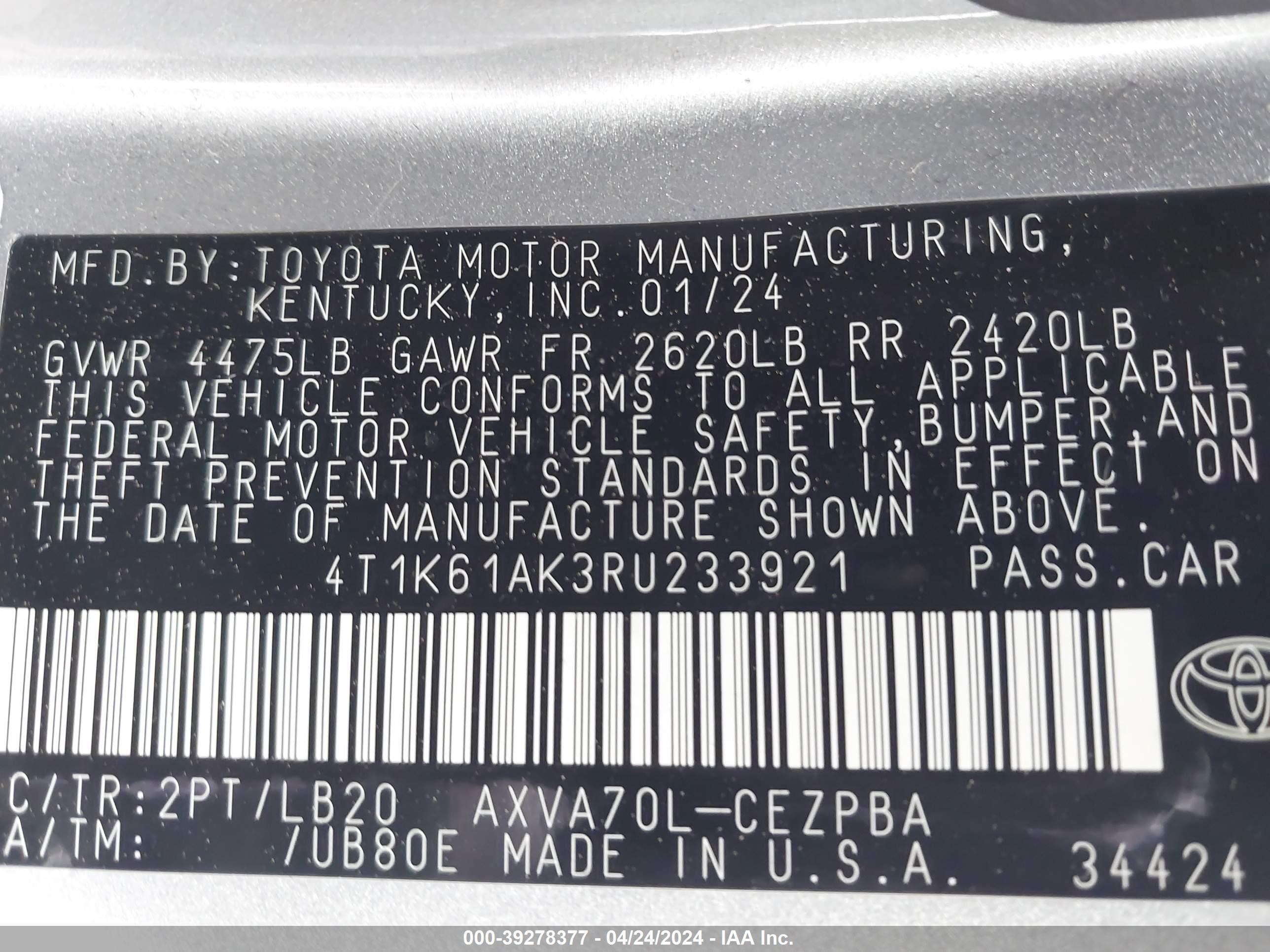 Photo 8 VIN: 4T1K61AK3RU233921 - TOYOTA CAMRY 