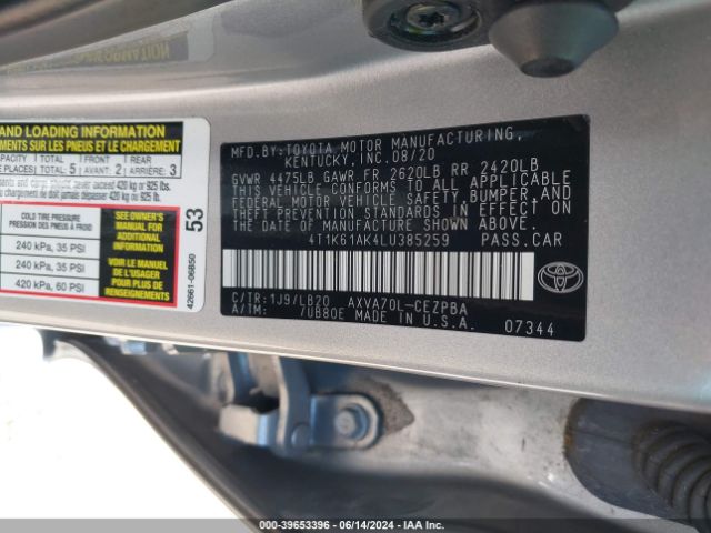 Photo 8 VIN: 4T1K61AK4LU385259 - TOYOTA CAMRY 