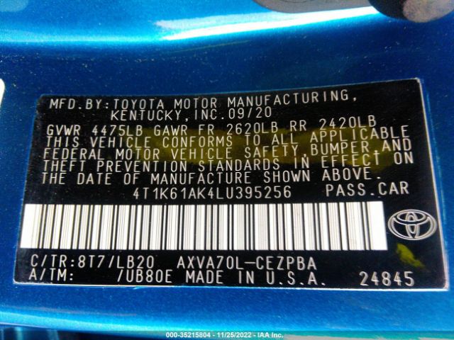 Photo 8 VIN: 4T1K61AK4LU395256 - TOYOTA CAMRY 