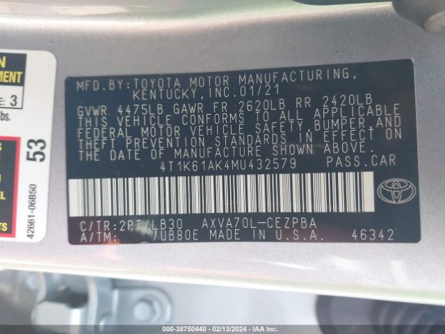 Photo 8 VIN: 4T1K61AK4MU432579 - TOYOTA CAMRY 