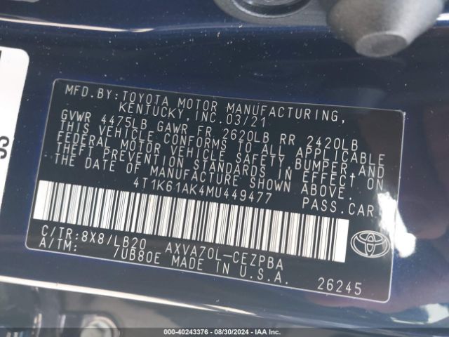 Photo 8 VIN: 4T1K61AK4MU449477 - TOYOTA CAMRY 