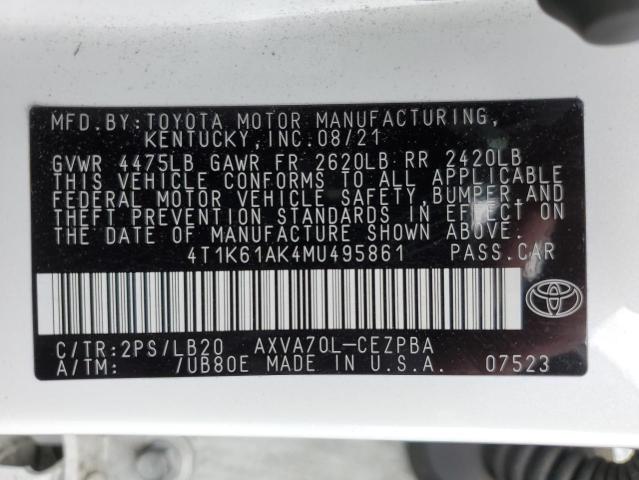 Photo 11 VIN: 4T1K61AK4MU495861 - TOYOTA CAMRY XSE 