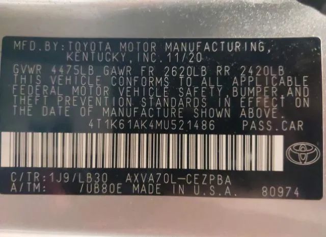 Photo 8 VIN: 4T1K61AK4MU521486 - TOYOTA CAMRY 