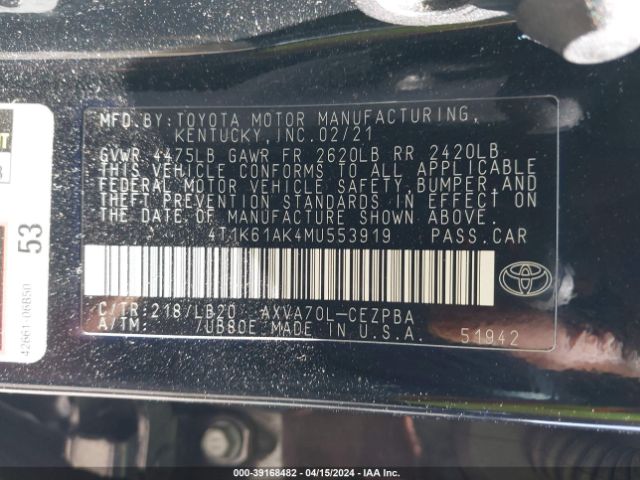 Photo 8 VIN: 4T1K61AK4MU553919 - TOYOTA CAMRY 