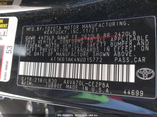 Photo 8 VIN: 4T1K61AK4NU015772 - TOYOTA CAMRY 