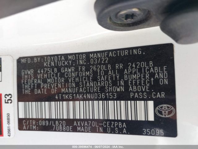 Photo 8 VIN: 4T1K61AK4NU036153 - TOYOTA CAMRY 