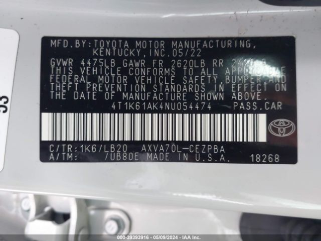 Photo 8 VIN: 4T1K61AK4NU054474 - TOYOTA CAMRY 