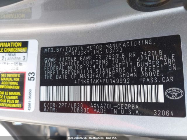 Photo 8 VIN: 4T1K61AK4PU149992 - TOYOTA CAMRY 