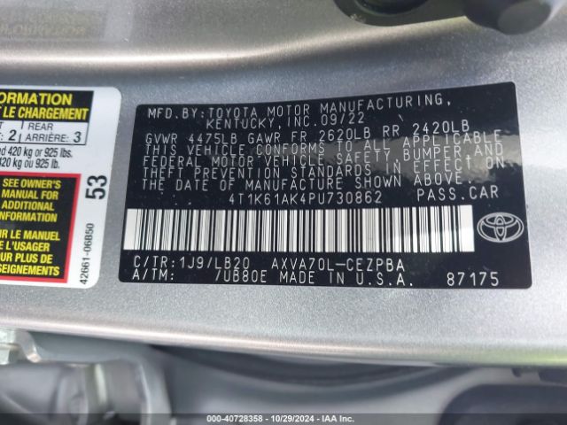 Photo 8 VIN: 4T1K61AK4PU730862 - TOYOTA CAMRY 