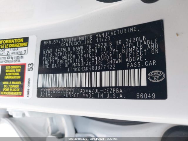 Photo 8 VIN: 4T1K61AK4RU877122 - TOYOTA CAMRY 