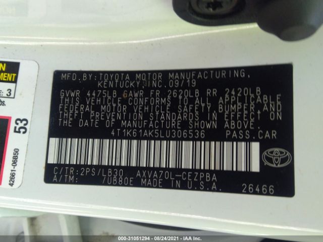 Photo 8 VIN: 4T1K61AK5LU306536 - TOYOTA CAMRY 