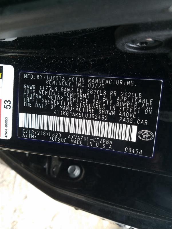 Photo 9 VIN: 4T1K61AK5LU362492 - TOYOTA CAMRY XSE 