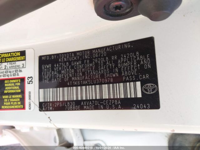 Photo 8 VIN: 4T1K61AK5LU370978 - TOYOTA CAMRY 