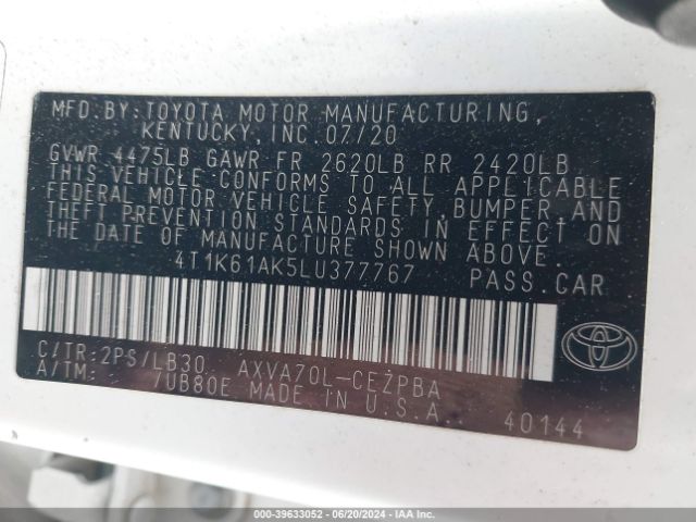 Photo 8 VIN: 4T1K61AK5LU377767 - TOYOTA CAMRY 