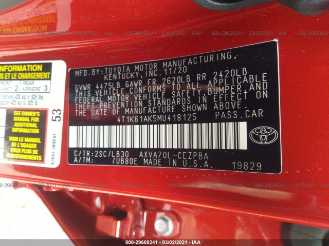 Photo 8 VIN: 4T1K61AK5MU418125 - TOYOTA CAMRY 