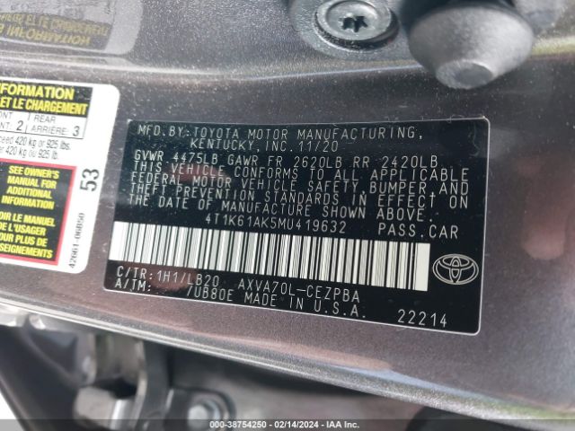 Photo 8 VIN: 4T1K61AK5MU419632 - TOYOTA CAMRY 