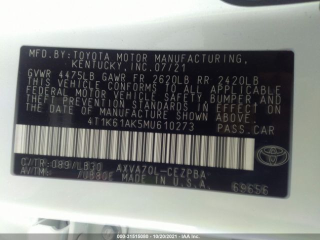 Photo 8 VIN: 4T1K61AK5MU610273 - TOYOTA CAMRY 