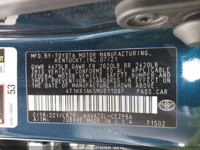 Photo 8 VIN: 4T1K61AK5MU611097 - TOYOTA CAMRY 