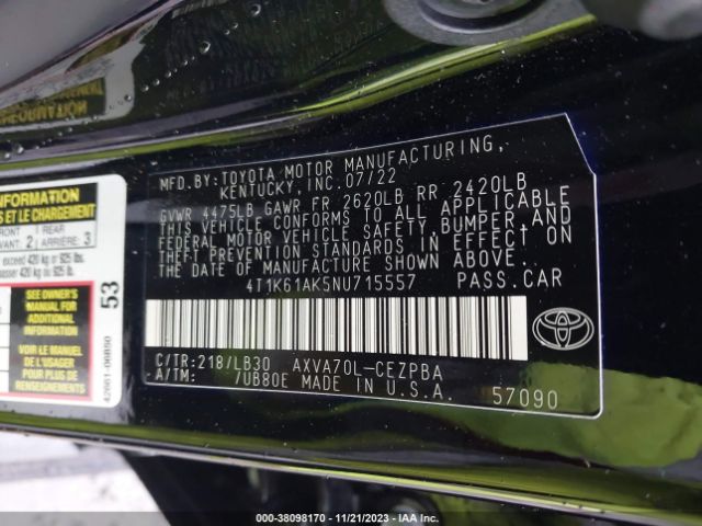 Photo 8 VIN: 4T1K61AK5NU715557 - TOYOTA CAMRY 