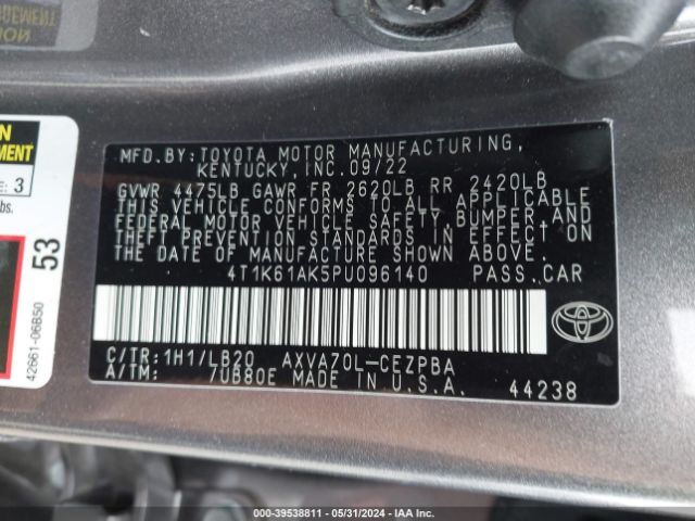 Photo 8 VIN: 4T1K61AK5PU096140 - TOYOTA CAMRY 