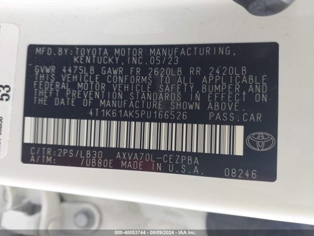 Photo 8 VIN: 4T1K61AK5PU166526 - TOYOTA CAMRY 