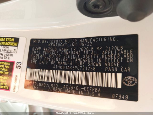 Photo 8 VIN: 4T1K61AK5PU731258 - TOYOTA CAMRY 