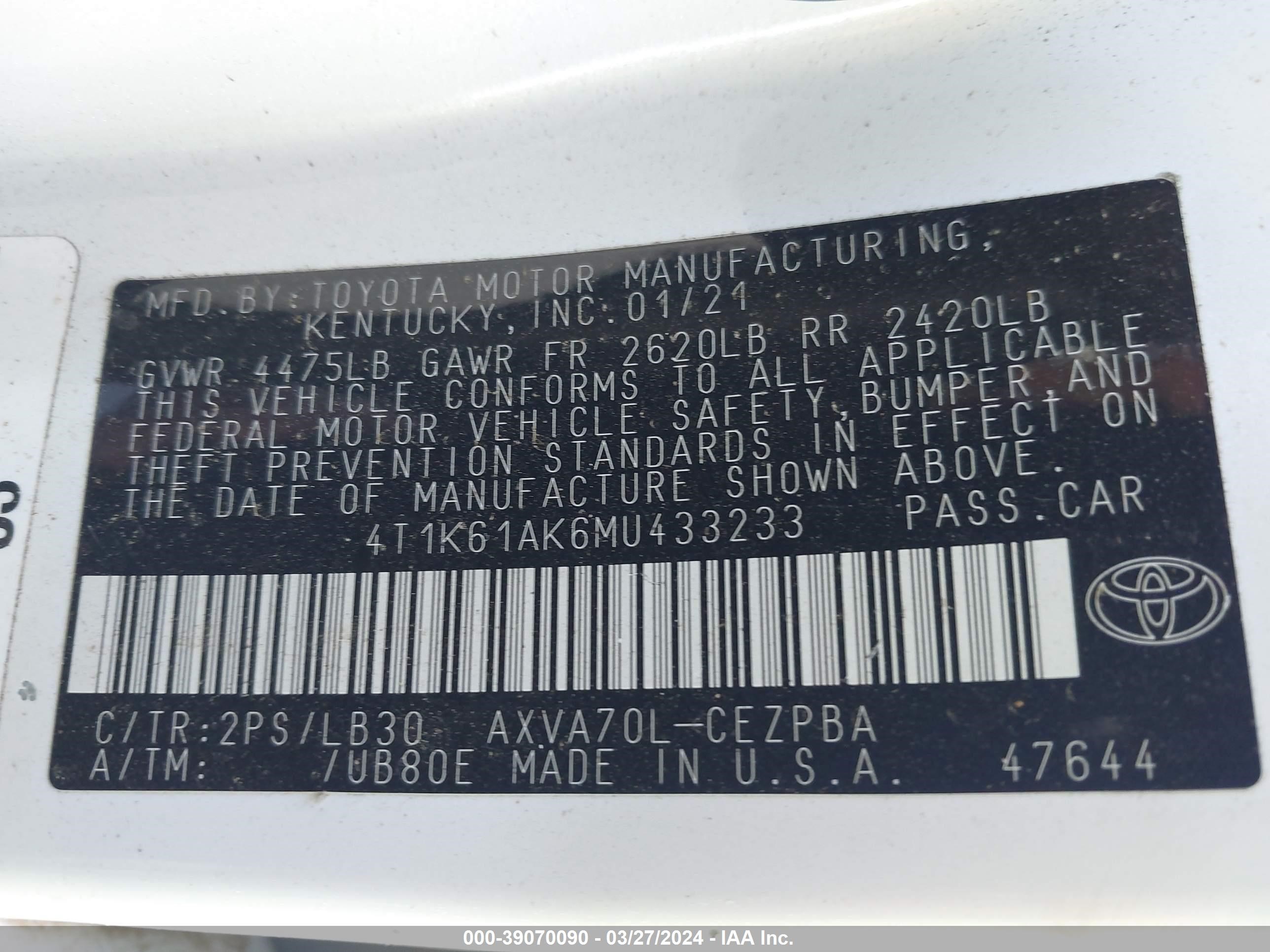 Photo 8 VIN: 4T1K61AK6MU433233 - TOYOTA CAMRY 