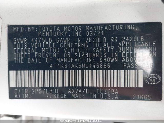 Photo 8 VIN: 4T1K61AK6MU446886 - TOYOTA CAMRY 