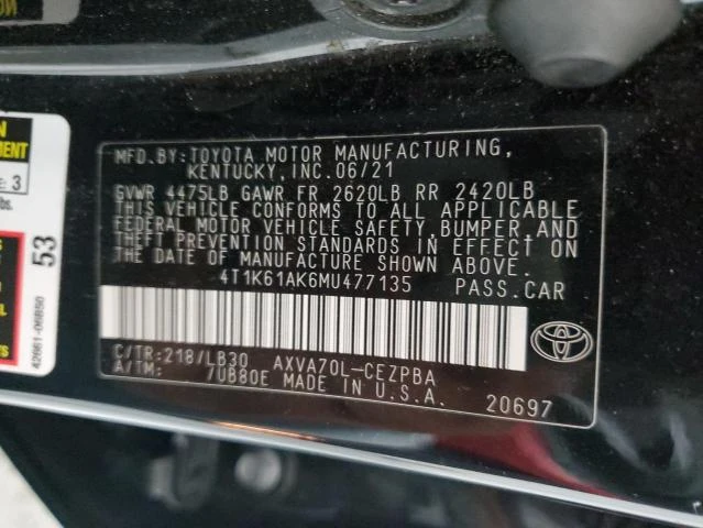 Photo 11 VIN: 4T1K61AK6MU477135 - TOYOTA CAMRY XSE 