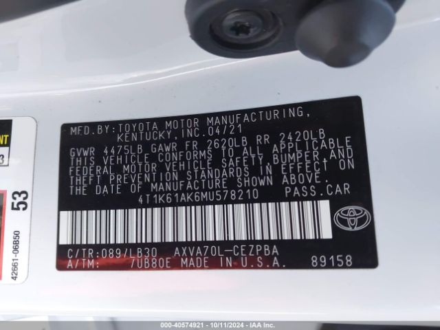 Photo 8 VIN: 4T1K61AK6MU578210 - TOYOTA CAMRY 