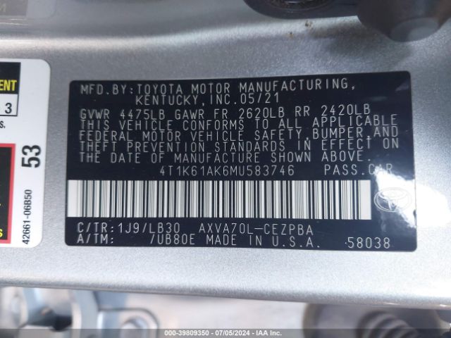 Photo 8 VIN: 4T1K61AK6MU583746 - TOYOTA CAMRY 