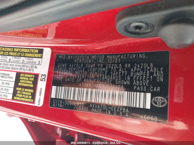 Photo 8 VIN: 4T1K61AK6NU016468 - TOYOTA CAMRY 